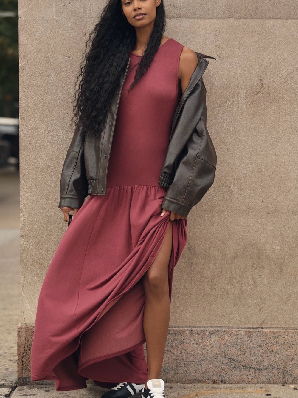 Anthropologie Sleeveless Rose-Mauve Maxi Dress with dropped waist